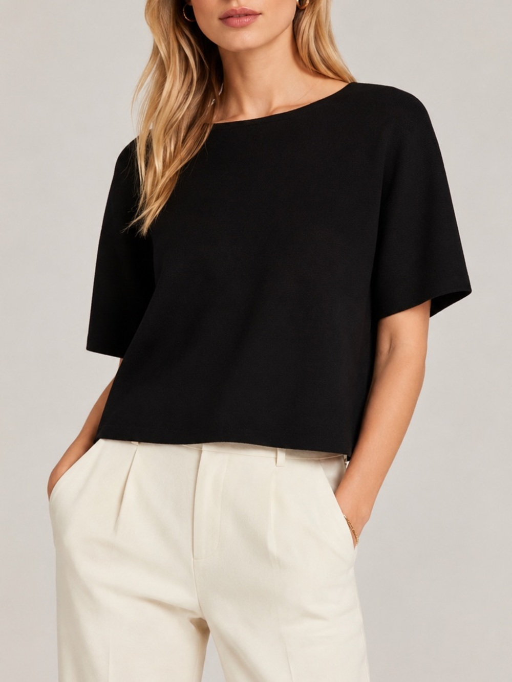 Wolford Knit Short-Sleeve Sweater Size S Black Oversized Boxy Fit Basics Luxury